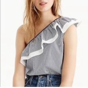 J Crew One Shoulder Top Striped‎ Shirt Ruffle